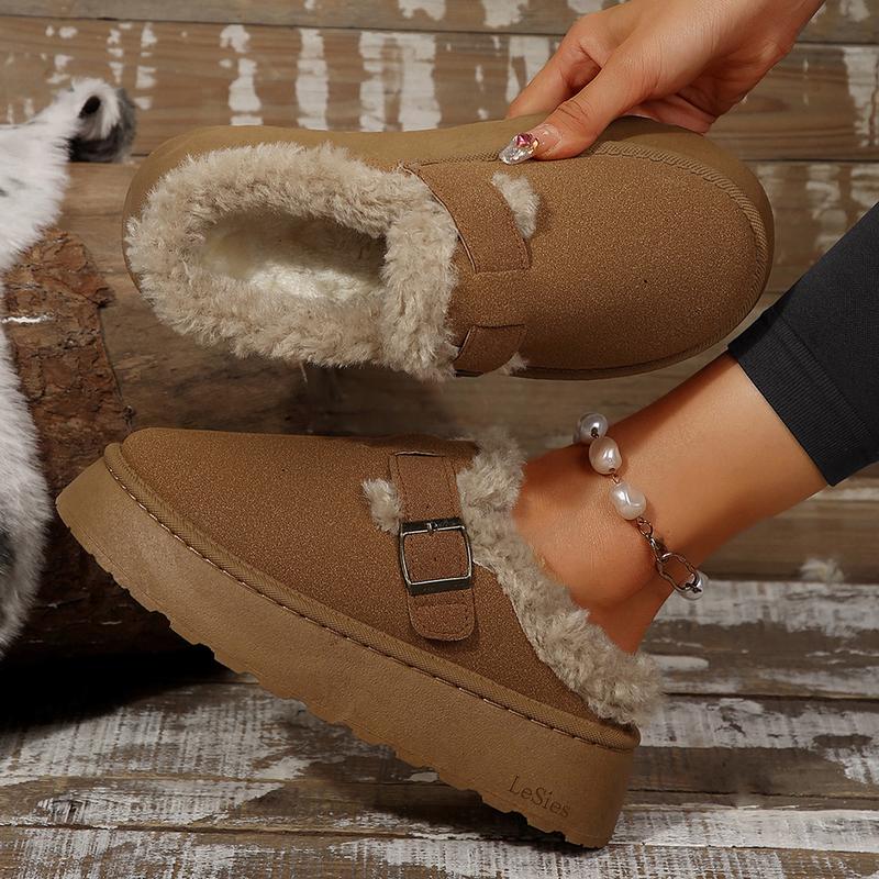 Short Ankle With Buckle Fleece Plush Slipper Boots
