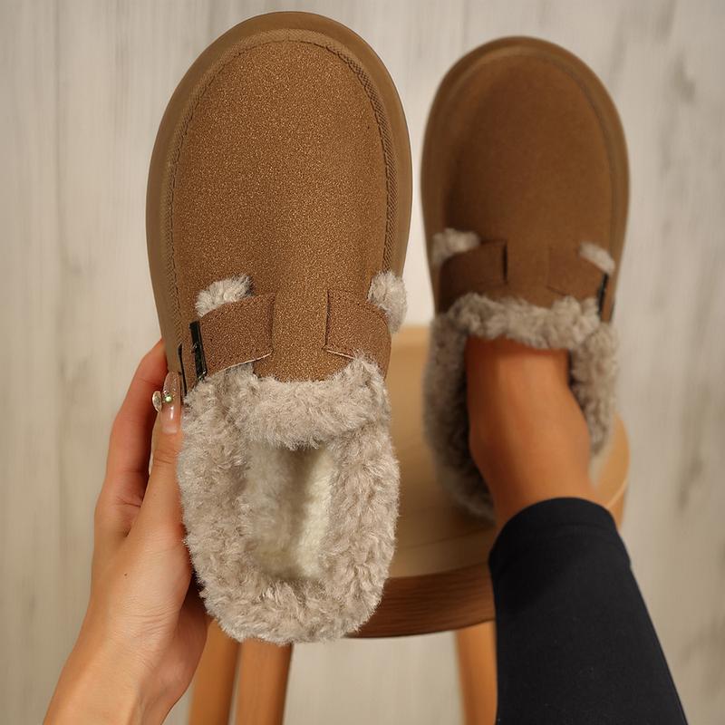 Short Ankle With Buckle Fleece Plush Slipper Boots