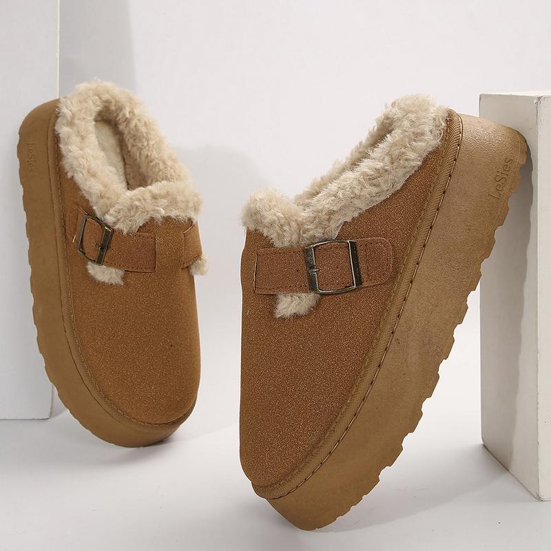 Short Ankle With Buckle Fleece Plush Slipper Boots