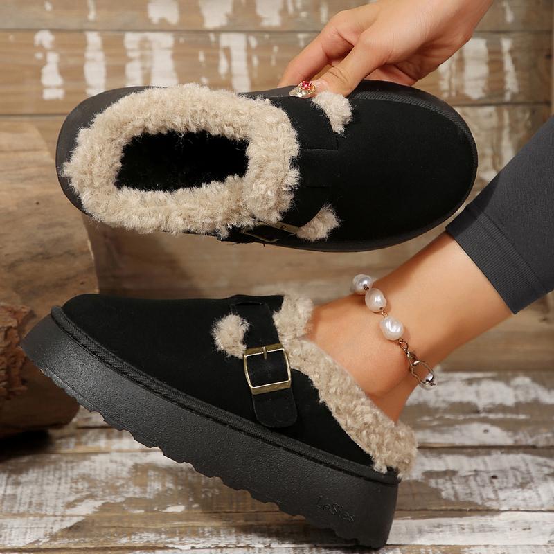 Short Ankle With Buckle Fleece Plush Slipper Boots