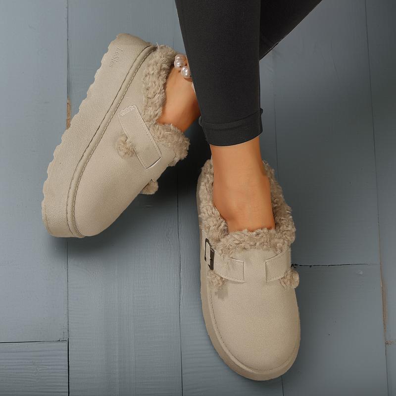 Short Ankle With Buckle Fleece Plush Slipper Boots
