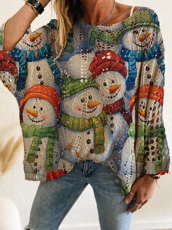 Halloween & Christmas Print Long Sleeve Knit Top