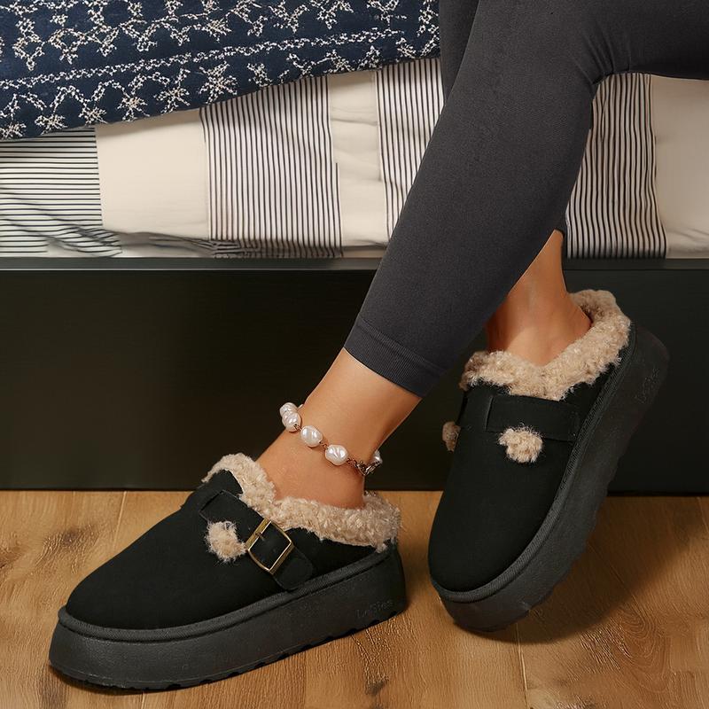Short Ankle With Buckle Fleece Plush Slipper Boots