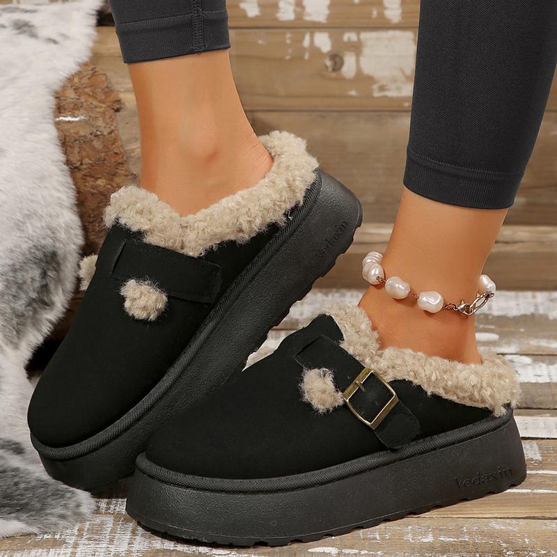 Short Ankle With Buckle Fleece Plush Slipper Boots