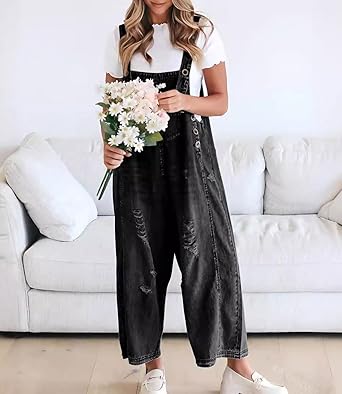 Loose Fit Adjustable Strap Denim Overalls