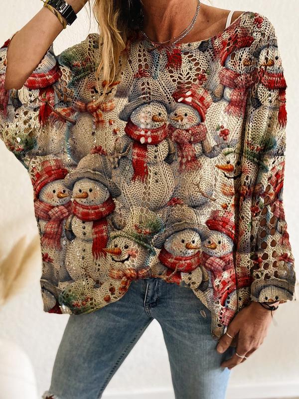 Halloween & Christmas Print Long Sleeve Knit Top