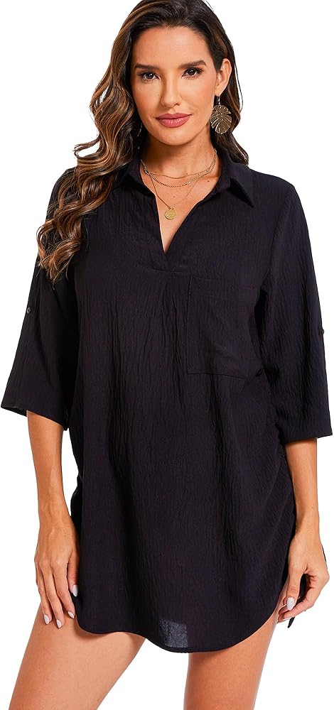Moss Rose Womens Bathing Suit Cover Ups Bikini Swimsuit Coverup Drawstring Beach Dress Shirt