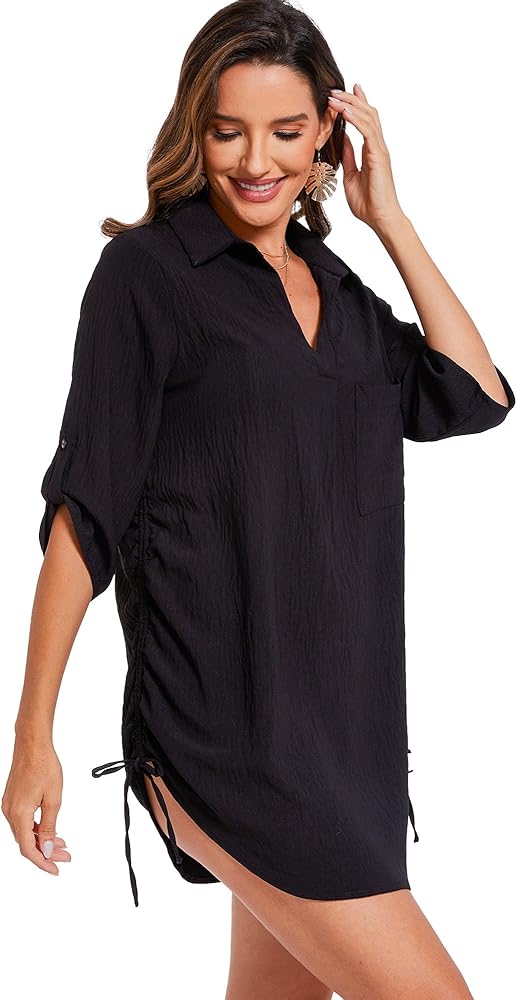 Moss Rose Womens Bathing Suit Cover Ups Bikini Swimsuit Coverup Drawstring Beach Dress Shirt