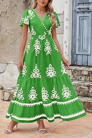 Casual V Neck Boho Maxi Dress