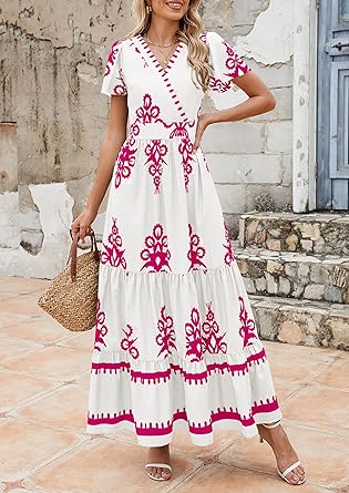 Casual V Neck Boho Maxi Dress