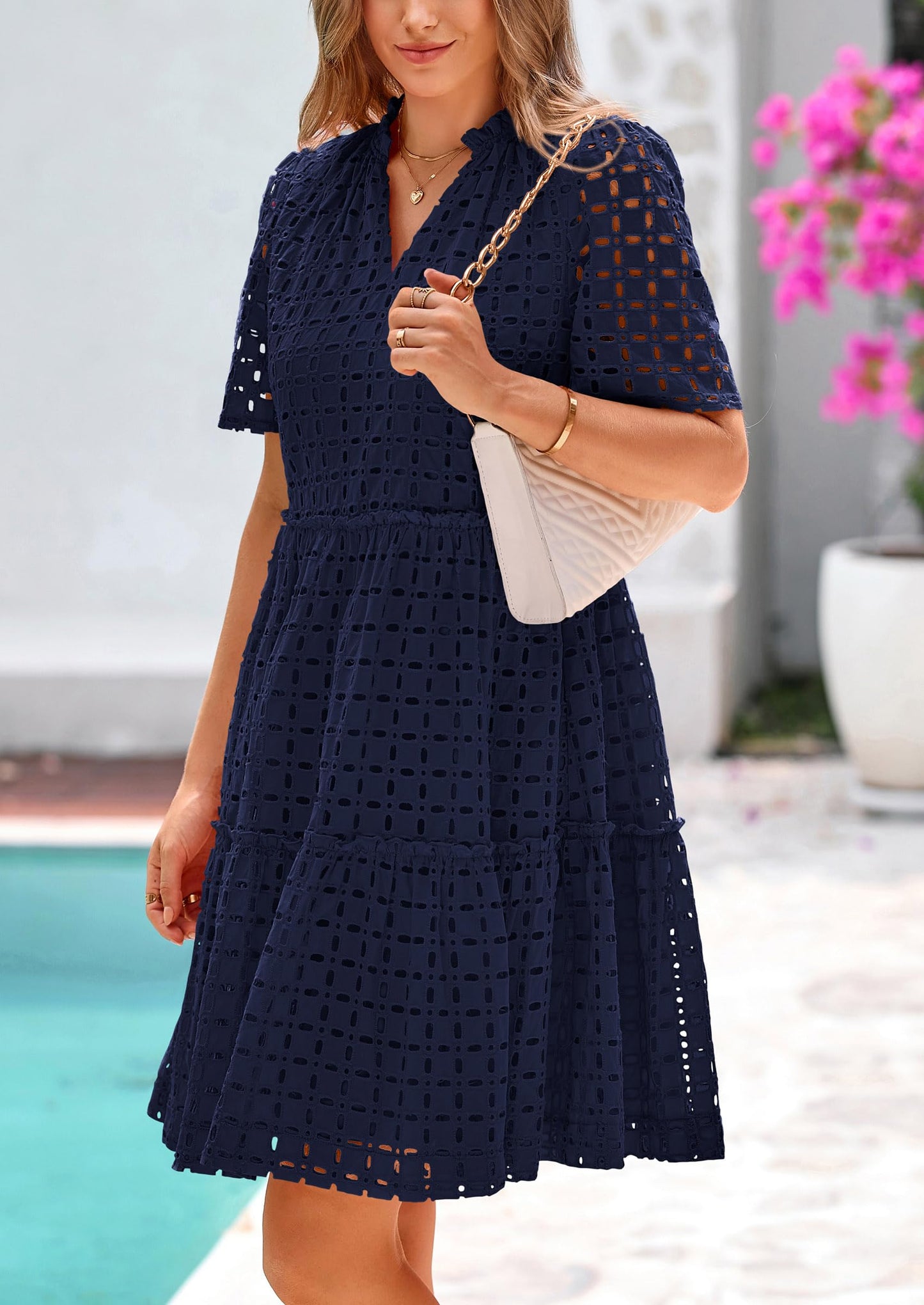 2025 V Neck Hollow Out Summer Dresses