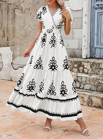 Casual V Neck Boho Maxi Dress