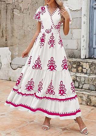 Casual V Neck Boho Maxi Dress