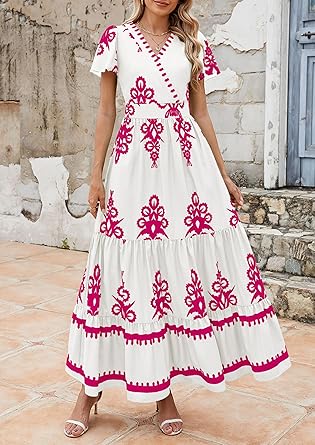 Casual V Neck Boho Maxi Dress