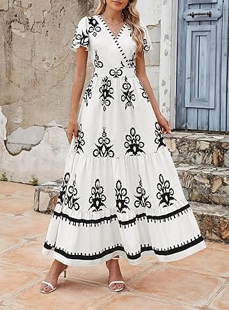 Casual V Neck Boho Maxi Dress