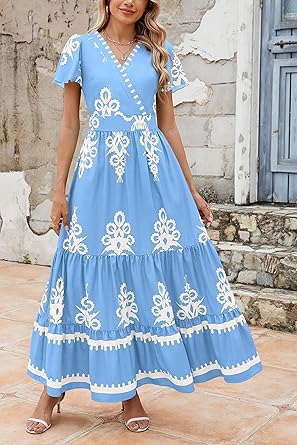 Casual V Neck Boho Maxi Dress