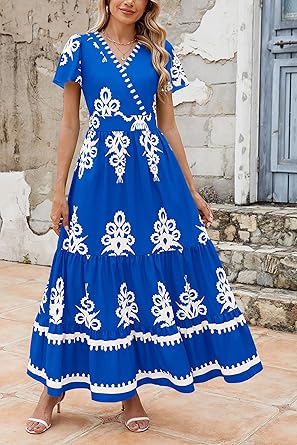 Casual V Neck Boho Maxi Dress
