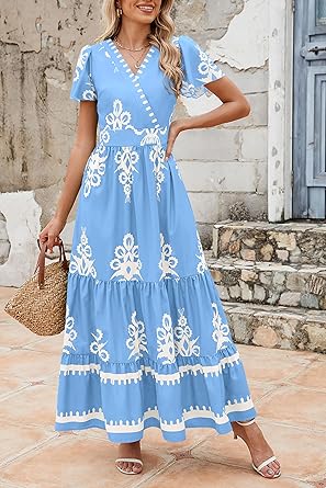 Casual V Neck Boho Maxi Dress