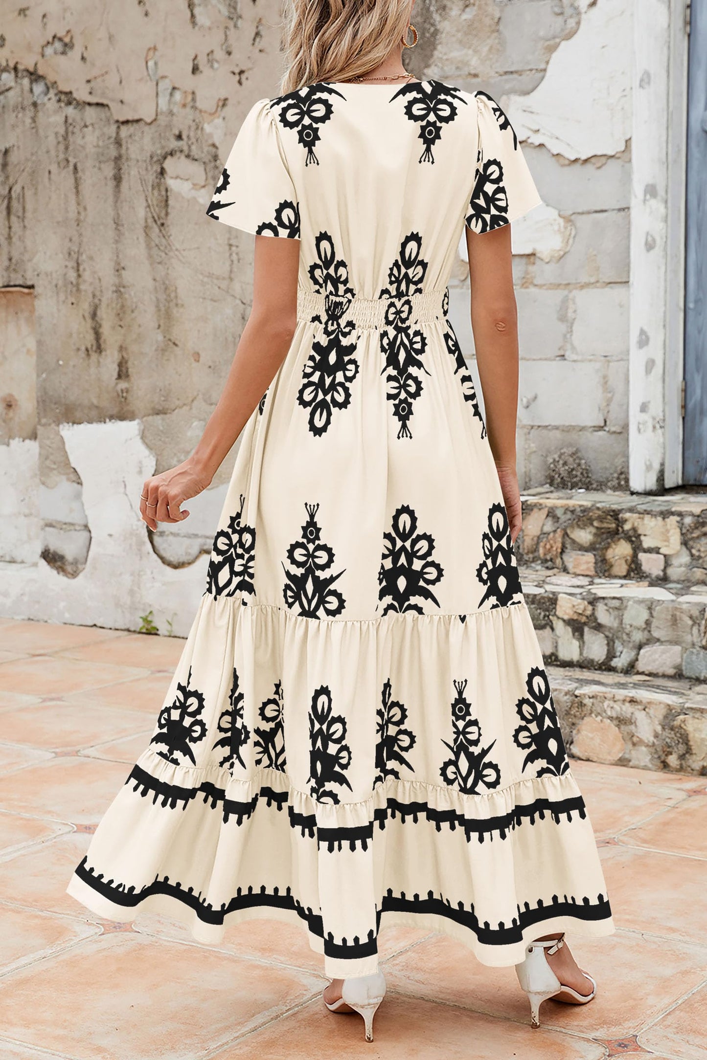 Casual V Neck Boho Maxi Dress
