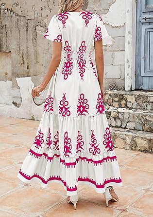Casual V Neck Boho Maxi Dress