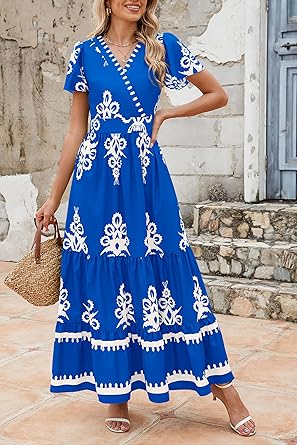 Casual V Neck Boho Maxi Dress