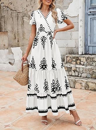Casual V Neck Boho Maxi Dress