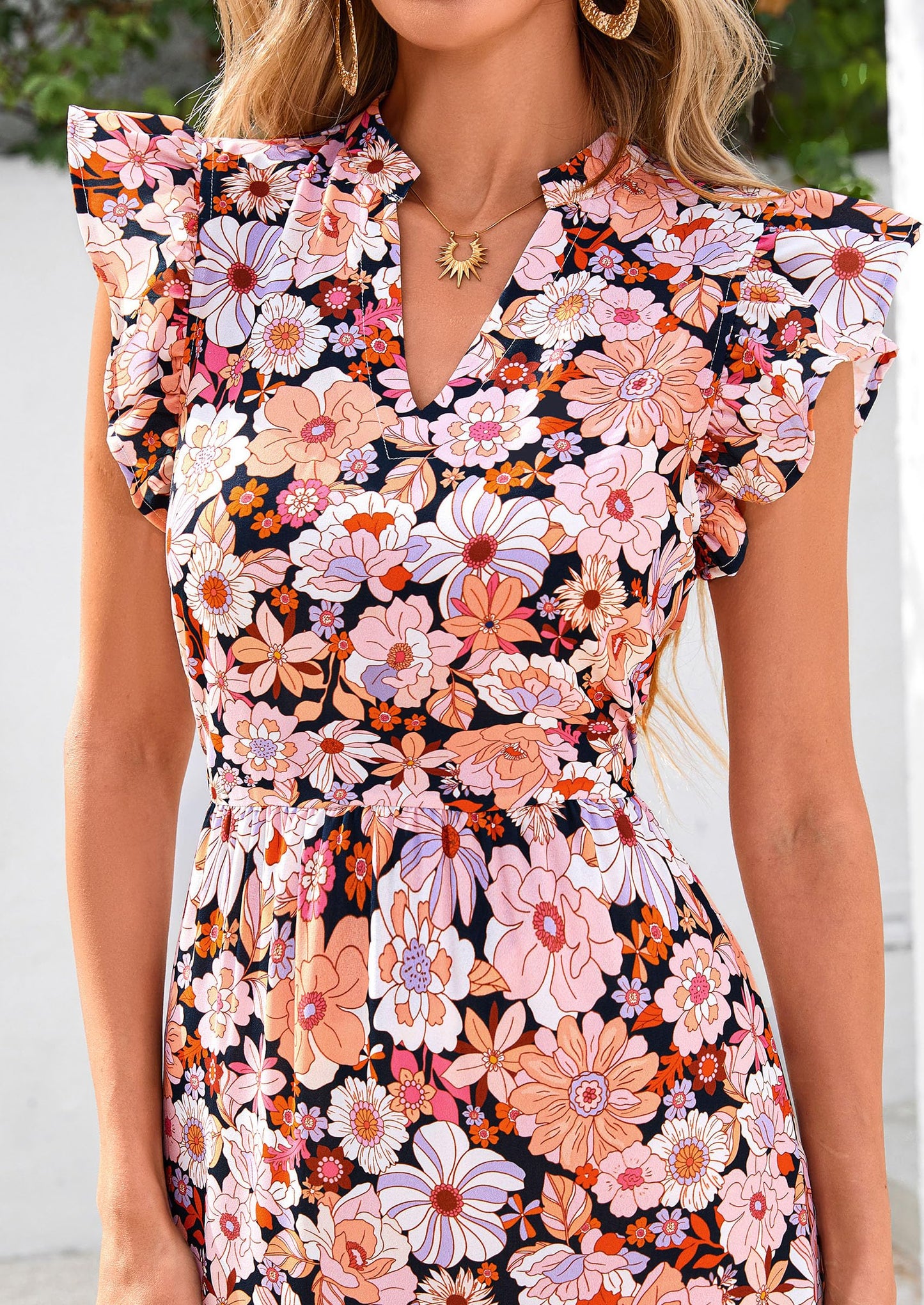 V Neck Ruffle Long Flowy Dresses