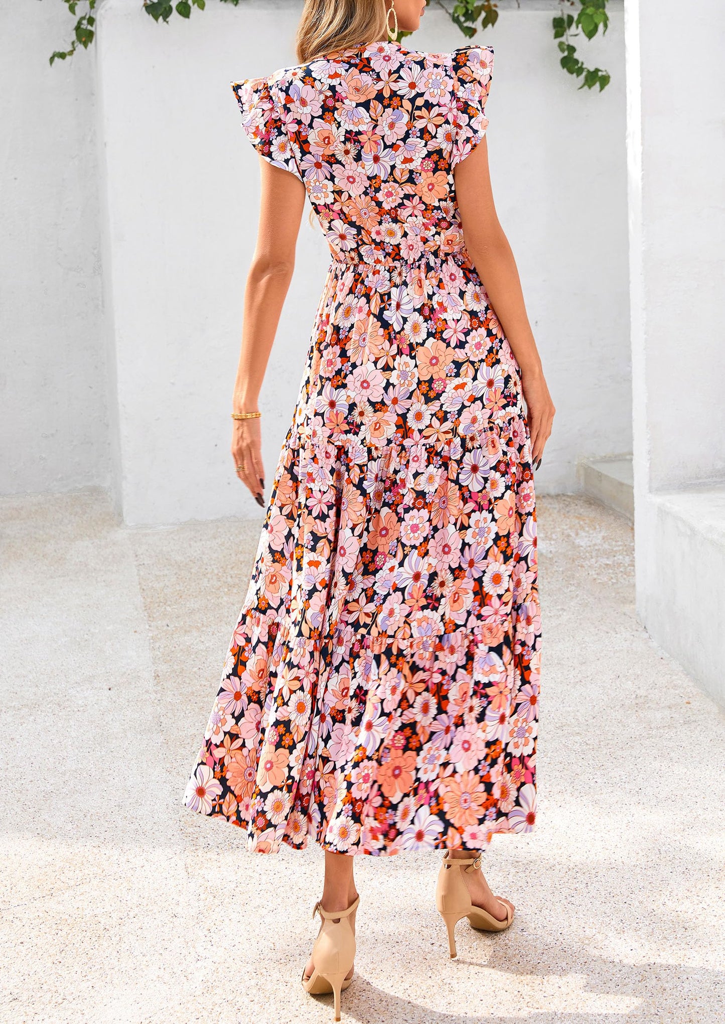V Neck Ruffle Long Flowy Dresses