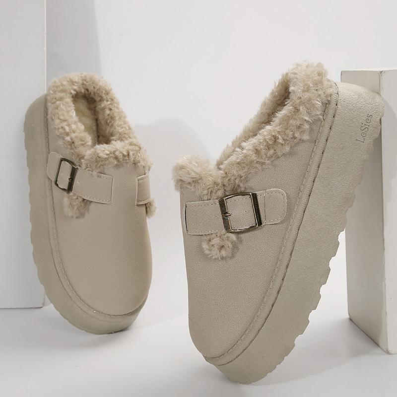 Short Ankle With Buckle Fleece Plush Slipper Boots