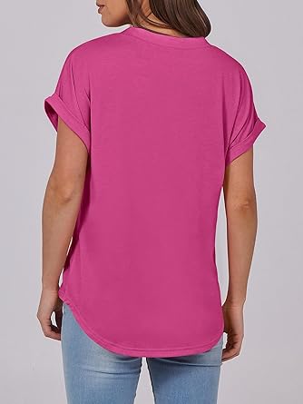 2025 Short Sleeve Henley Tops V Neck Blouses