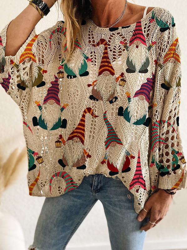Halloween & Christmas Print Long Sleeve Knit Top
