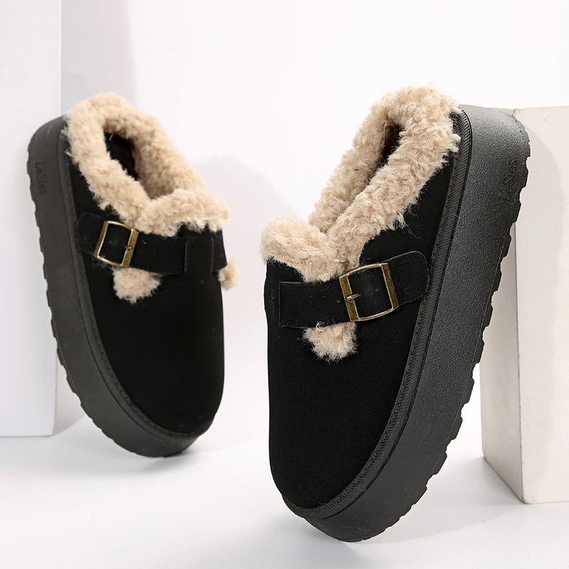 Short Ankle With Buckle Fleece Plush Slipper Boots