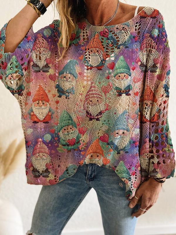 Halloween & Christmas Print Long Sleeve Knit Top