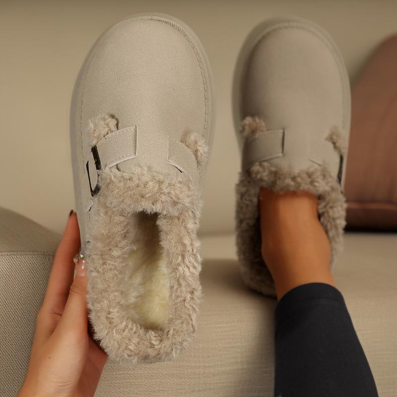 Short Ankle With Buckle Fleece Plush Slipper Boots