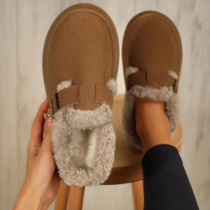 Short Ankle With Buckle Fleece Plush Slipper Boots
