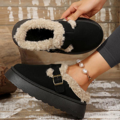 Short Ankle With Buckle Fleece Plush Slipper Boots