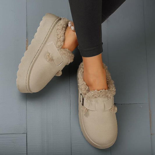 Short Ankle With Buckle Fleece Plush Slipper Boots
