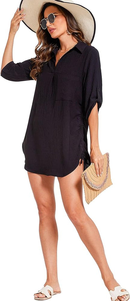 Moss Rose Womens Bathing Suit Cover Ups Bikini Swimsuit Coverup Drawstring Beach Dress Shirt