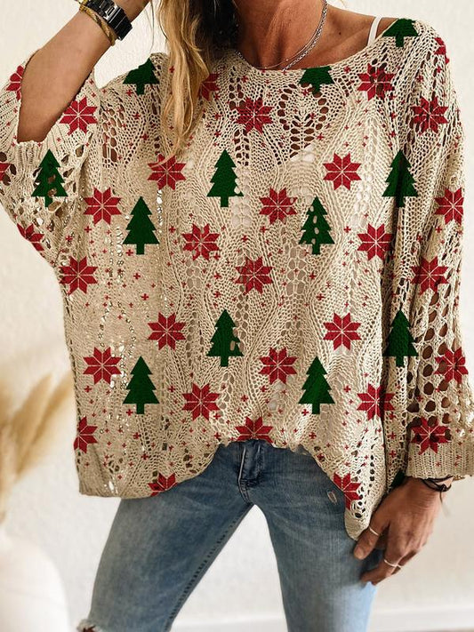 Halloween & Christmas Print Long Sleeve Knit Top