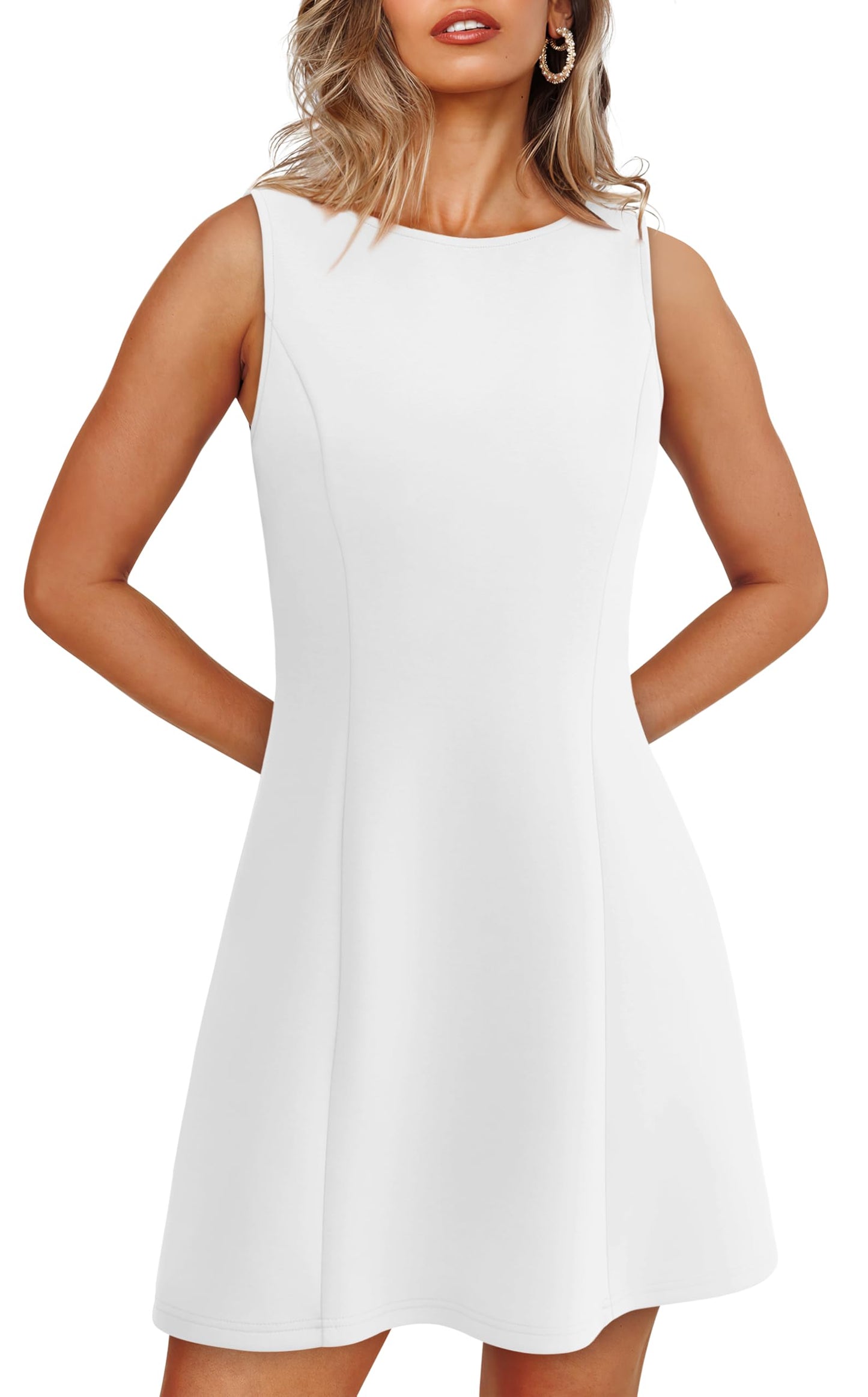 Sleeveless Boat Neck Mini Dress