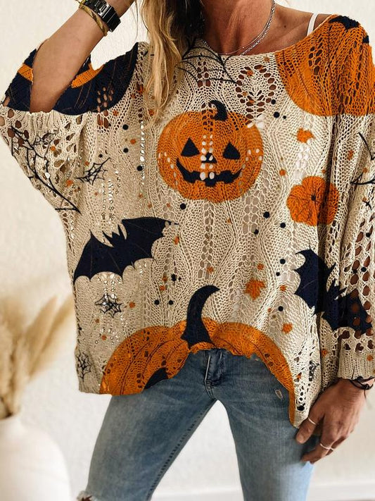 Halloween & Christmas Print Long Sleeve Knit Top