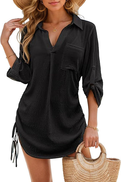 Moss Rose Womens Bathing Suit Cover Ups Bikini Swimsuit Coverup Drawstring Beach Dress Shirt