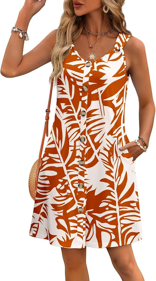 Summer Dresses for Women 2025 Sleeveless Floral Boho Swimsuit Cover Ups Casual Button Beach Vacation Tank Sundresses