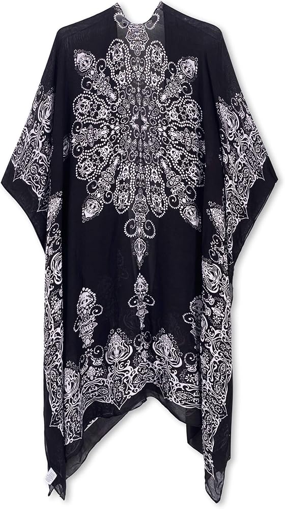 Moss Rose Women's Beach Cover up Swimsuit Kimono with Bohemian Floral Print, Loose Casual Resort Wear