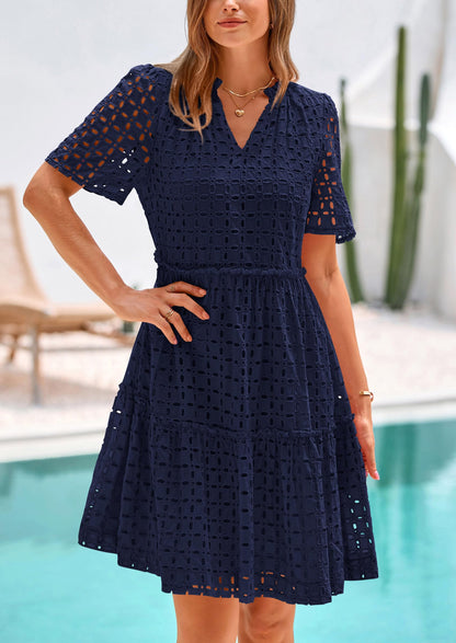 2025 V Neck Hollow Out Summer Dresses