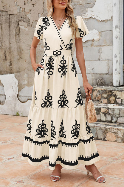 Casual V Neck Boho Maxi Dress