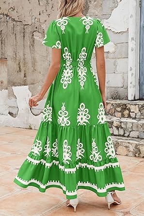 Casual V Neck Boho Maxi Dress