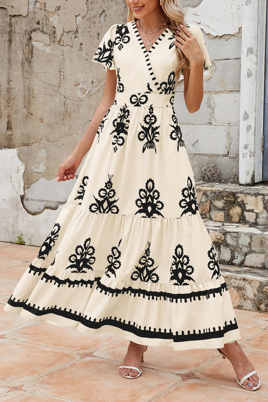 Casual V Neck Boho Maxi Dress
