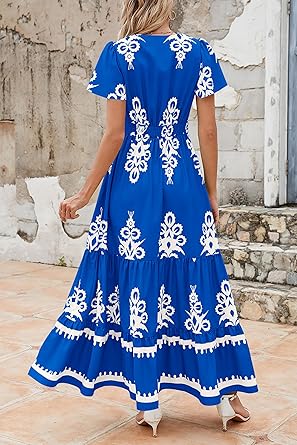 Casual V Neck Boho Maxi Dress