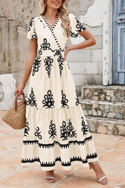 Casual V Neck Boho Maxi Dress